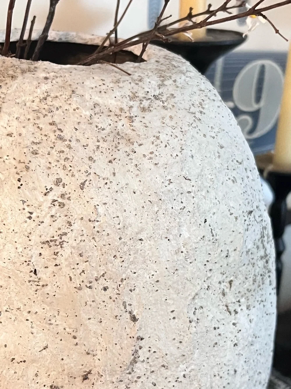 13” Large Handmade Papier-Mâché Vase | Organic Textured Art Vessel | Neutral Dec